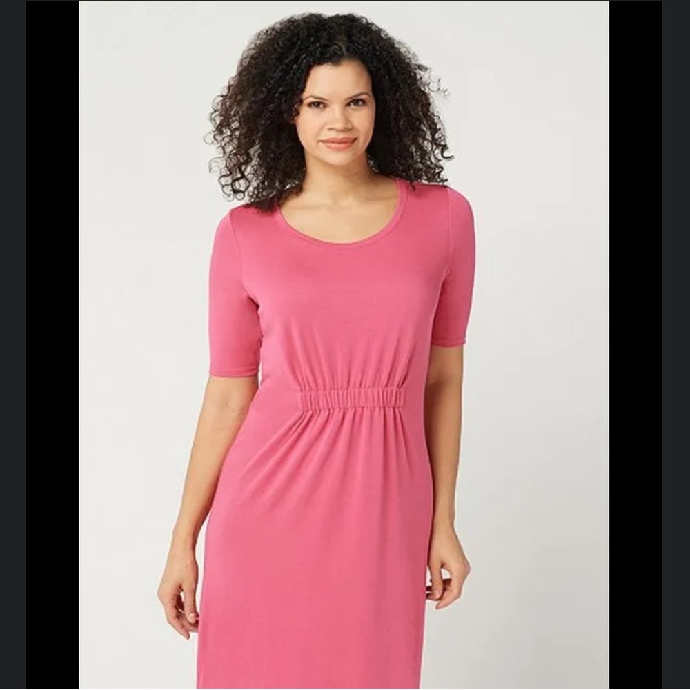 H BY HALSTON Plus Size Ruched Waist Elbow-Sleeve Midi Dress A351204 1X